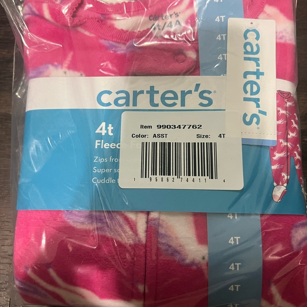 Carter's Bright Pink Unicorn Fleece Pajamas 4T